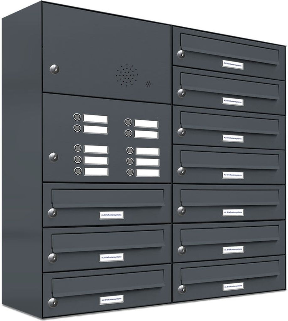 10er Briefkasten Anlage Aufputz - Wandmontage RAL 7016 Anthrazit Klingel