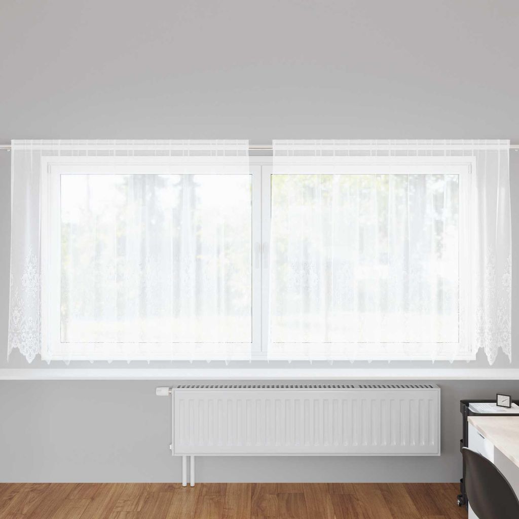 Spitzenvorhang mit Vorhängen Floral Weiß 140 x 300 cm Polyester