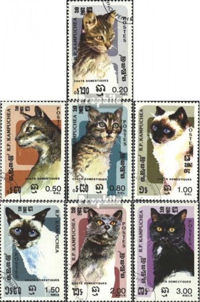 Briefmarken Kambodscha 1985 Mi 666-672 (kompl.Ausg.) gestempelt Katzen