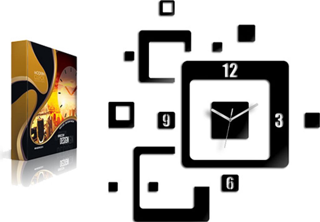 ModernClock, wanduhr, wanduhr schwarz, Trio, 60cm x 58cm, Quarzuhr, 3d-Wanduhr