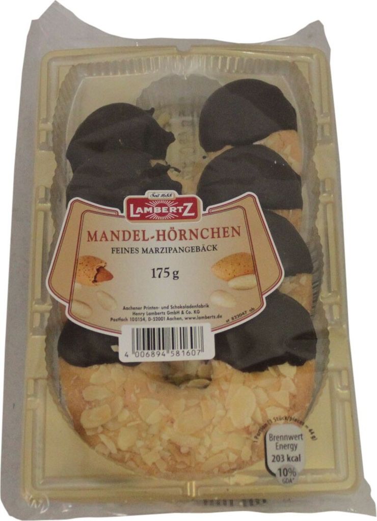 Lambertz Mandelhörnchen, Mandel Hörnchen, Gebäck, Marzipan, Marzipangebäck, 175 g
