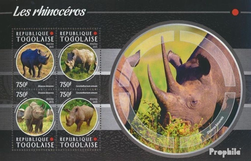 Briefmarken Togo 2015 Mi 6714-6717 Kleinbogen (kompl. Ausgabe) postfrisch Nashorn
