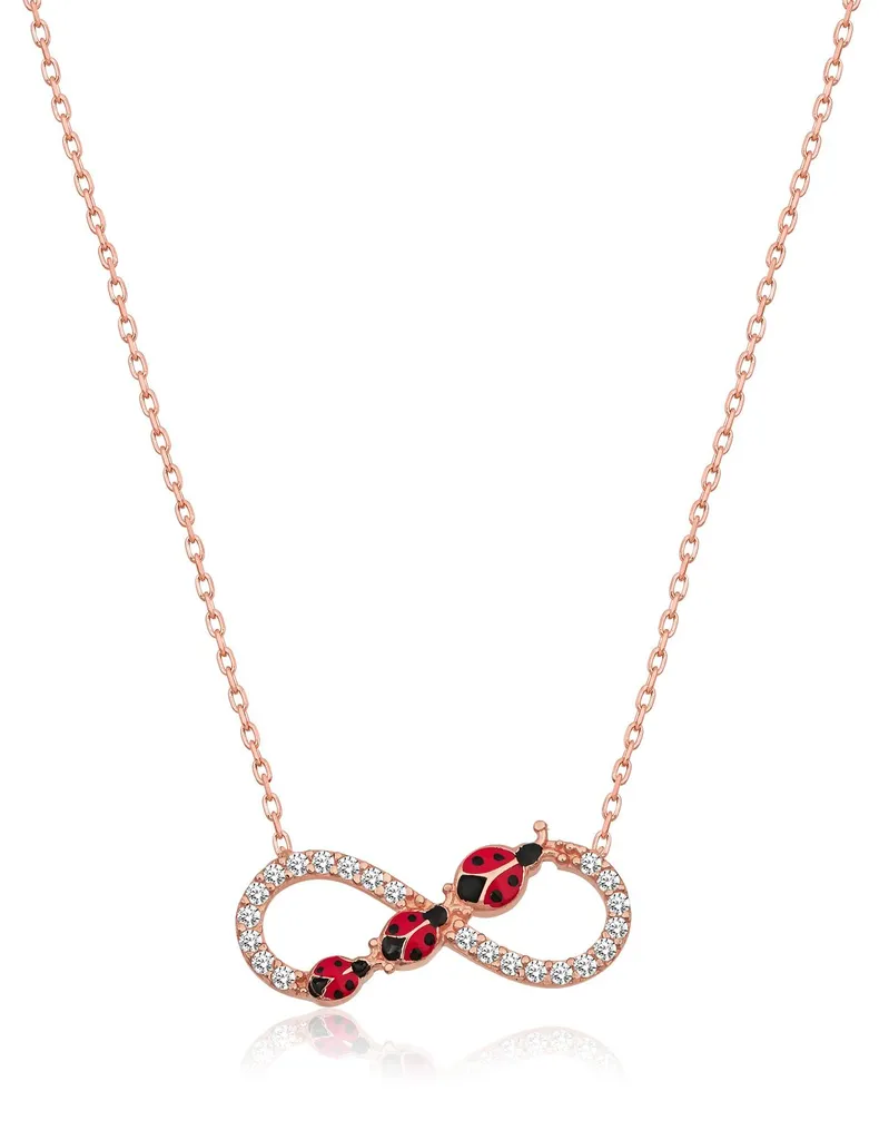Collier Argent 925 Rosé Infini Coccinelle - Bijou Finition Or Rose