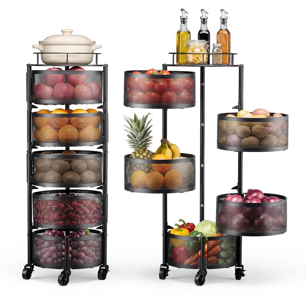 VEVOR Gemüseregal Küchenwagen mit 5 Ebenen, Obstkorb, Produktbild 