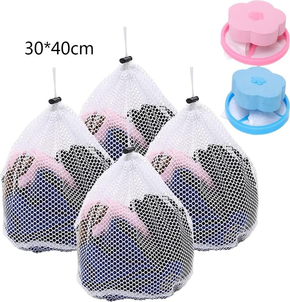 4 Stück Feinstrick Wäschenetz+2 Stück Filterbeutel,Wäschebeutel mit Kordelzug,wiederverwendbarer Wäschenetz,Geeignet für Mäntel,Pullover,Soc...