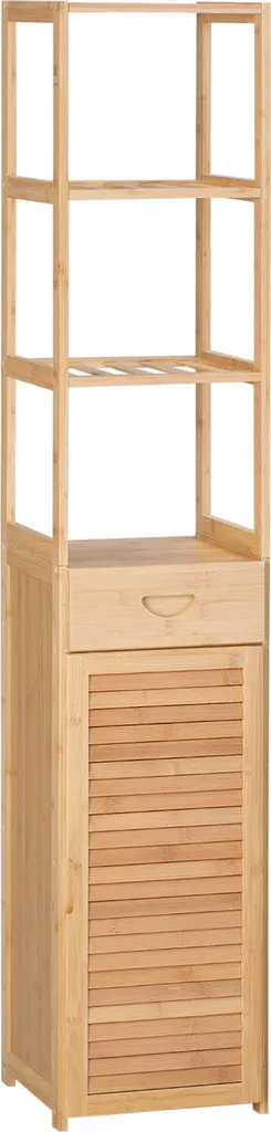 Colonne salle de bain 163 cm en bambou avec compartiments de rangement