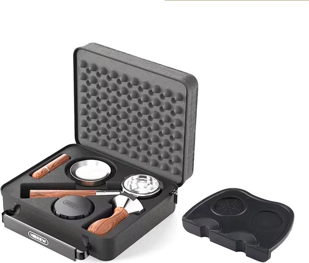 Espresso Set - 58 mm bodenloser Siebträger - 304 Edelstahl - Tamper & Kaffeemehlverteiler/Leveler - Für Zuhause