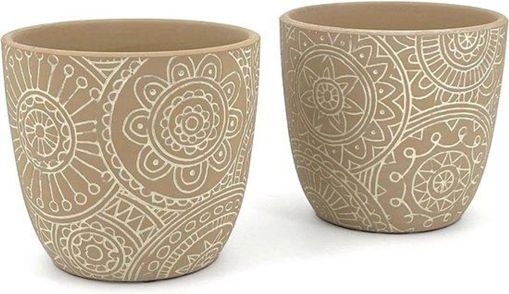 Gedecoreerde terracotta bloempotten voor terras en tuin (2 Stuks)