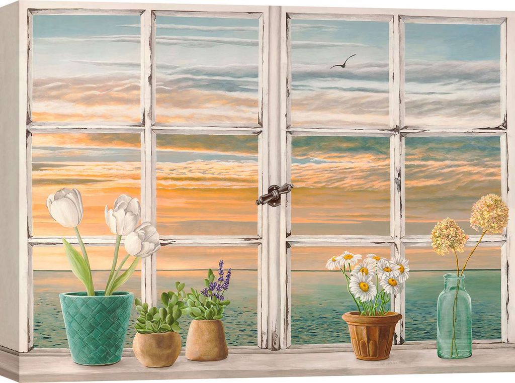 Leinwandbilder, Fenster zum Meer – Remy Dellal, Sonnenuntergang über dem Meer - 100x70 cm