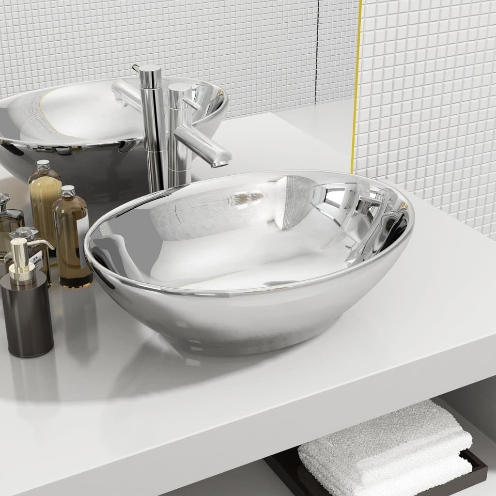 ZMH Waschbecken 40 x 33 x 13,5 cm Keramik Silber