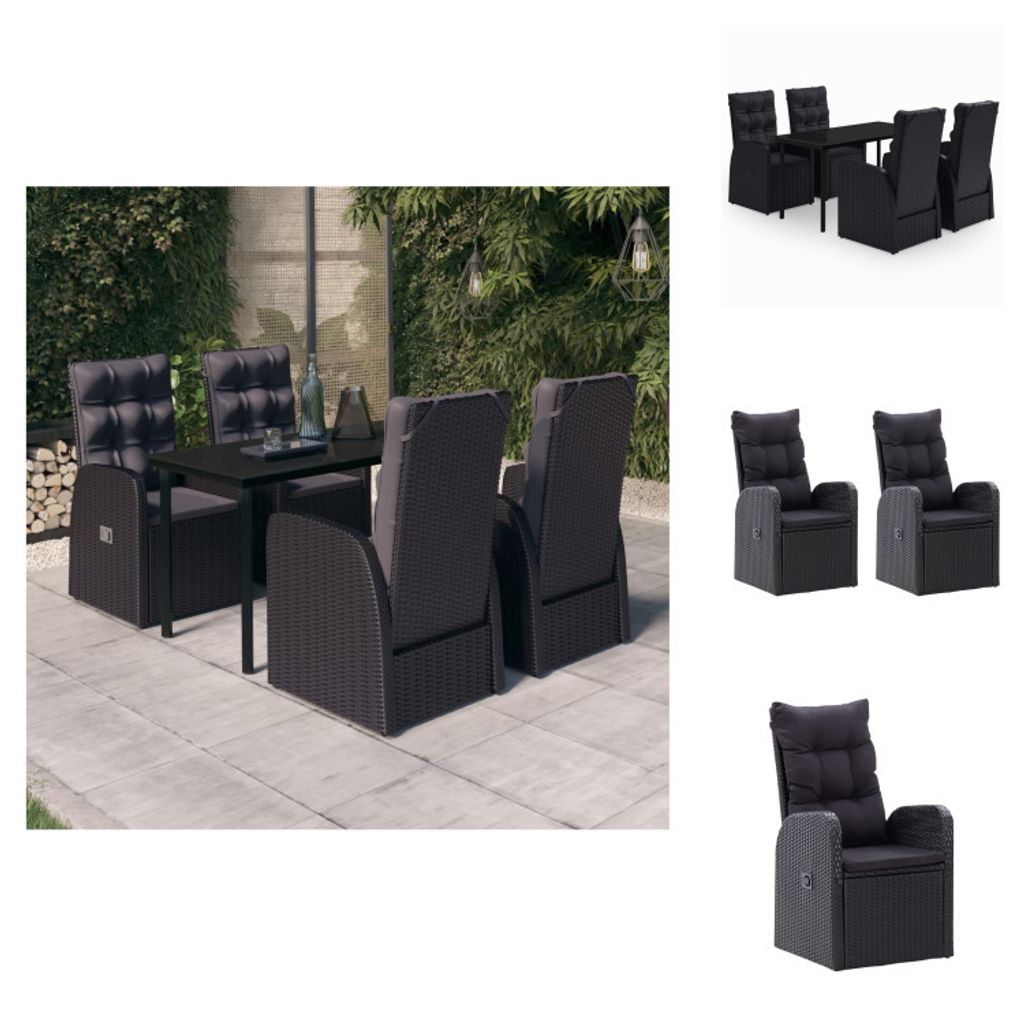 vidaXL 5-tlg. Garten-Essgruppe mit Kissen Schwarz - Gartenmöbel-Sets