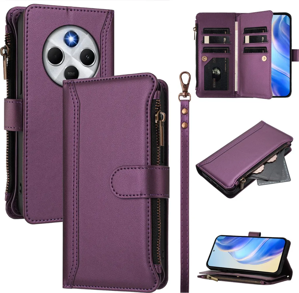 Cover Antiurto Xiaomi Redmi A4 Viola: Portafoglio con Cerniera Sicura