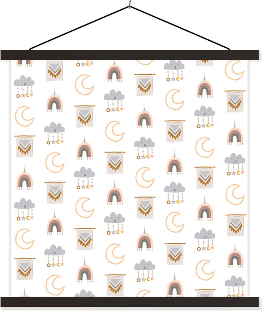 MuchoWow Textilposter Illustrationen - Muster - Kinderzimmer 60x60 cm mit schwarzem Rahmen - Posteraufhänger