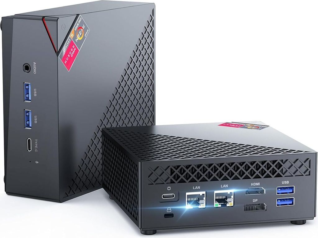 Mini-PC Dual LAN, AMD Ryzen 5 5500U (6C/12T, bis zu 4,0 GHz), 16 GB DDR4 512 GB M.2 SSD HDMI+DP+Typ-C 4K UHD Triple Display/WiFi 5/BT 4.2 für Spiele