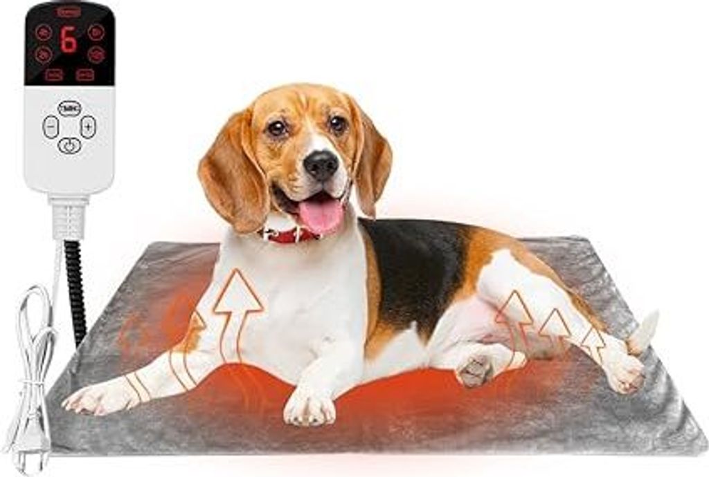 Heizmatte für Hunde und Katzen, 70 x 45 cm, elektrisches Heizkissen für Tiere, elektrisch beheizte Hundedecke mit Timer, waschbare Thermodecke (9...