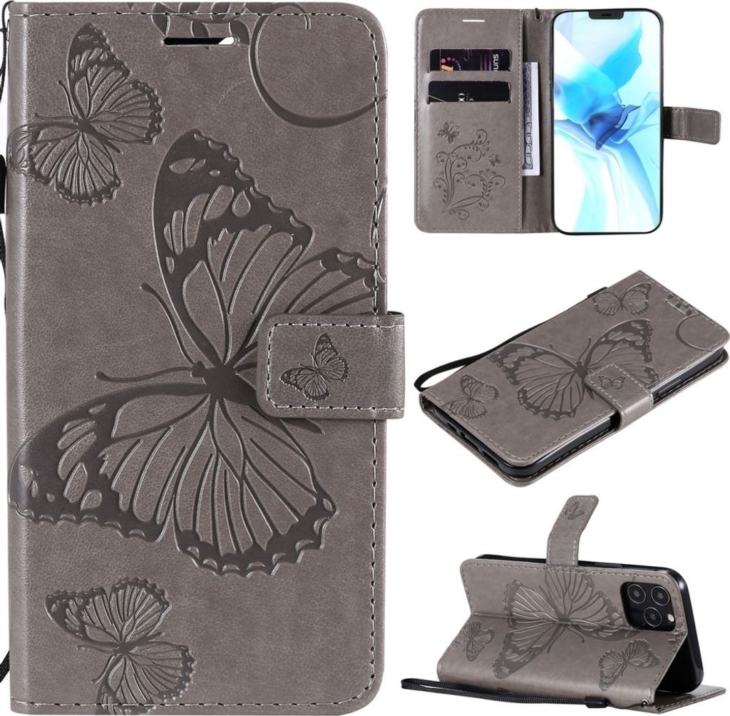 Mobigear Butterfly iPhone 12 Pro Hülle Klapphülle Geldbörse - Grau