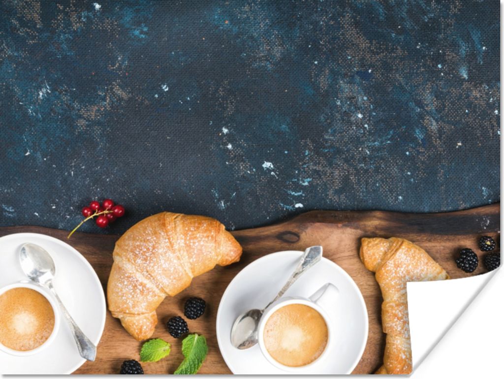 MuchoWow Poster Croissant - Obst - Kaffee - Küche 40x30 cm - Plakate für die Wände - Poster Wohnzimmer