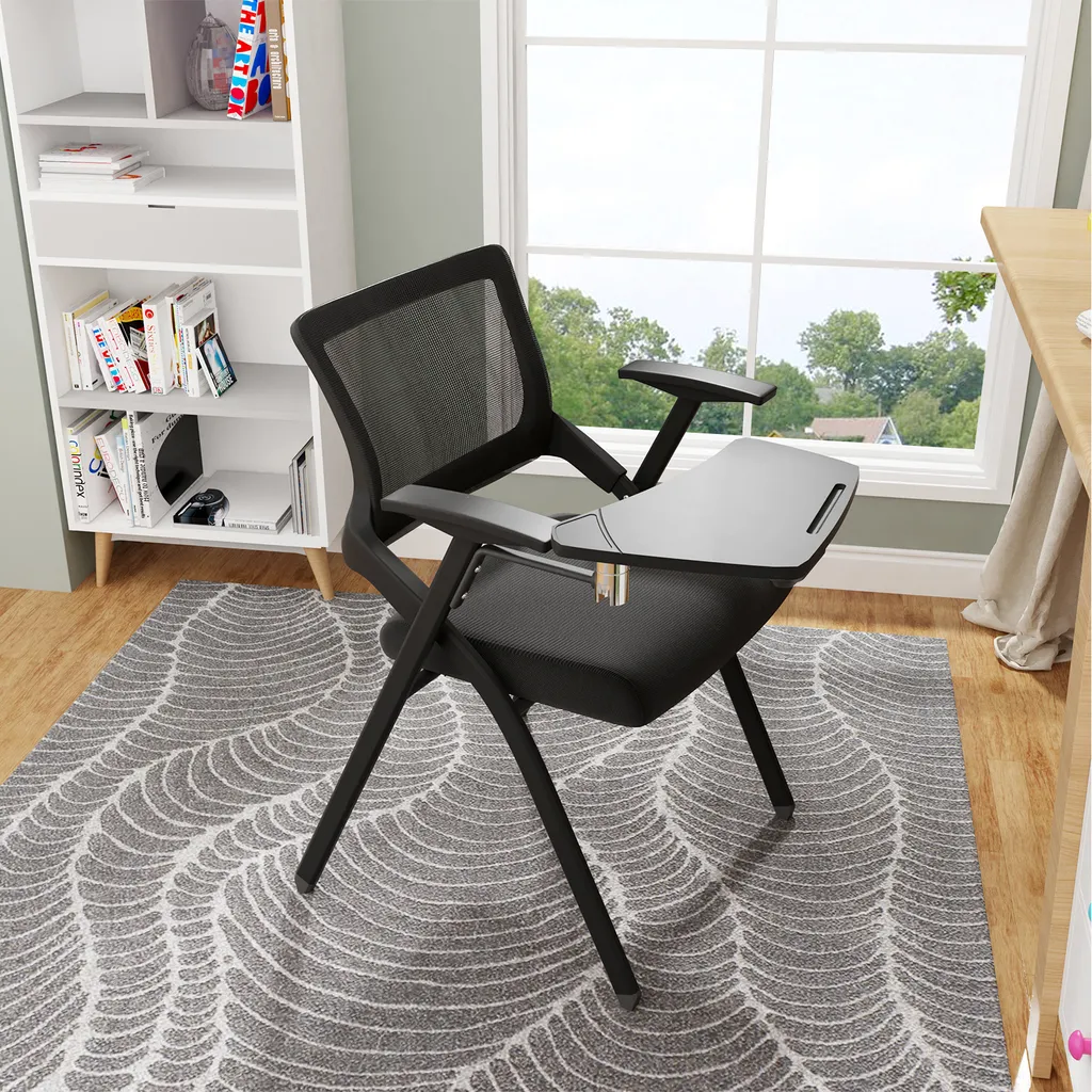 Chaise de conférence noire pliable avec grand écritoire ergonomique
