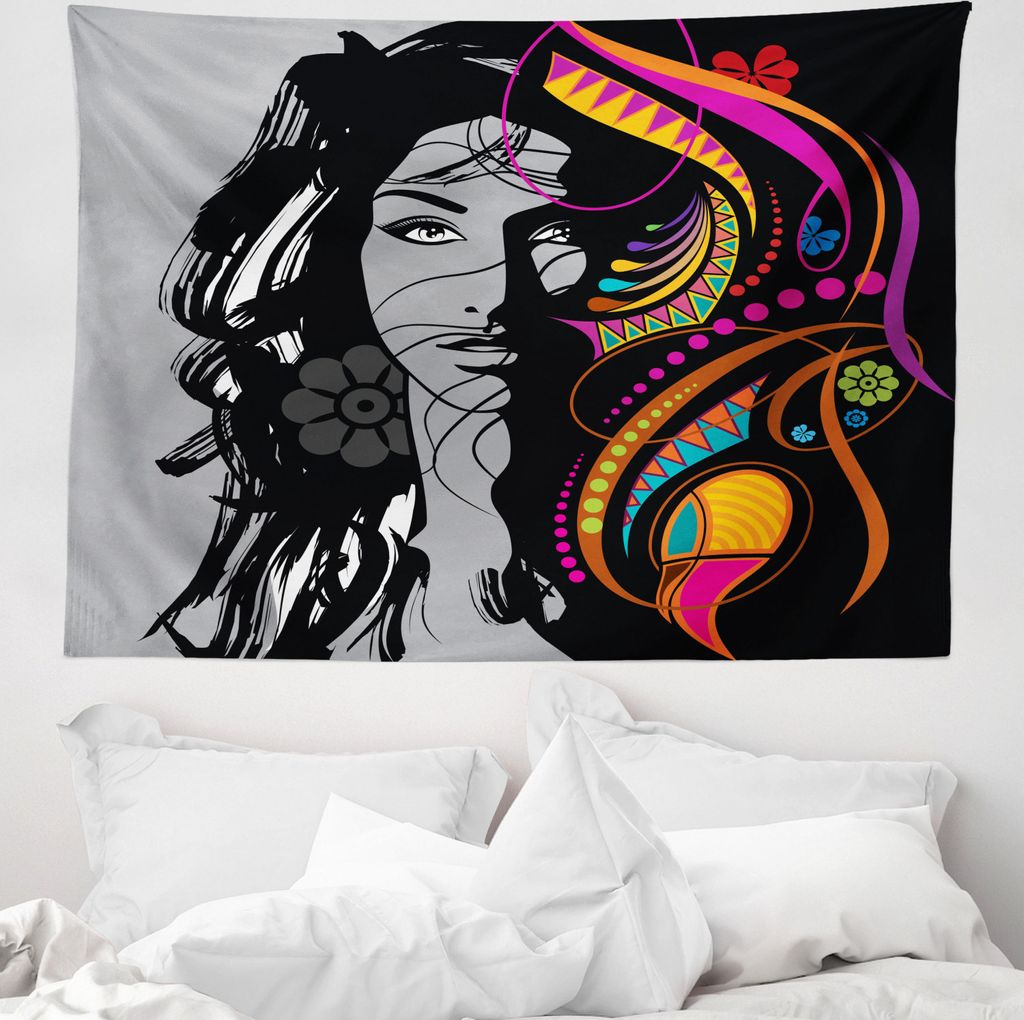 ABAKUHAUS Jugend Wandteppich, Frau Portrait Glamour Kunst aus Weiches Mikrofaser Stoff Waschbar ohne Verblassen Digitaldruck, 150 x 110 cm, Mehrfarbig