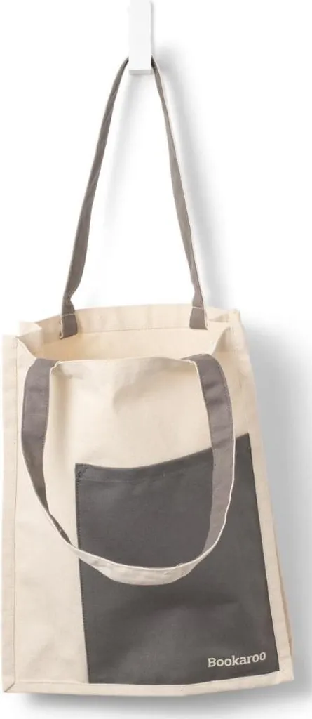 Borsa in Cotone Bookaroo Charcoal & Cream - Tote Bag con Tasca Journal