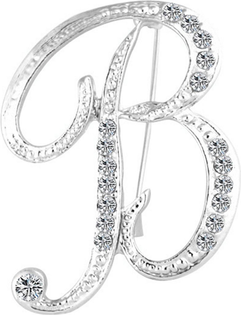 1 Stück Mode Uni Strass Englisch Buchstaben Alphabet AZ Brosche Pin Ornament-Silber B