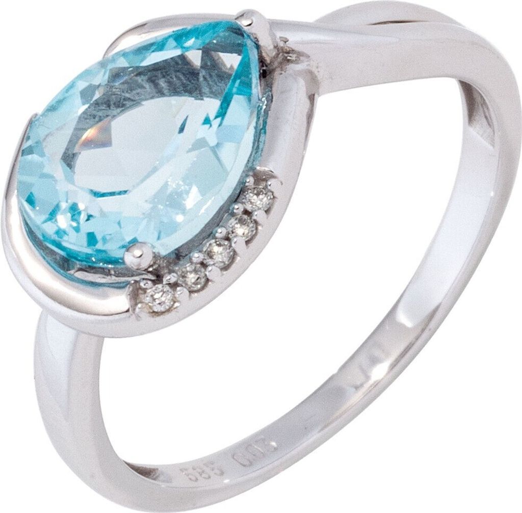 Ring Tropfen Blautopas hellblau & 5 Brillanten 585 Weißgold Innenumfang 50mm Ø15.9mm