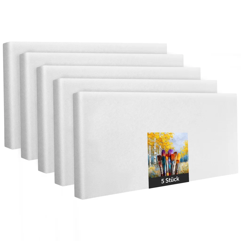 Set Artistico 5 Tele 70x130 cm - Telaio in Legno e Poliestere Bianco