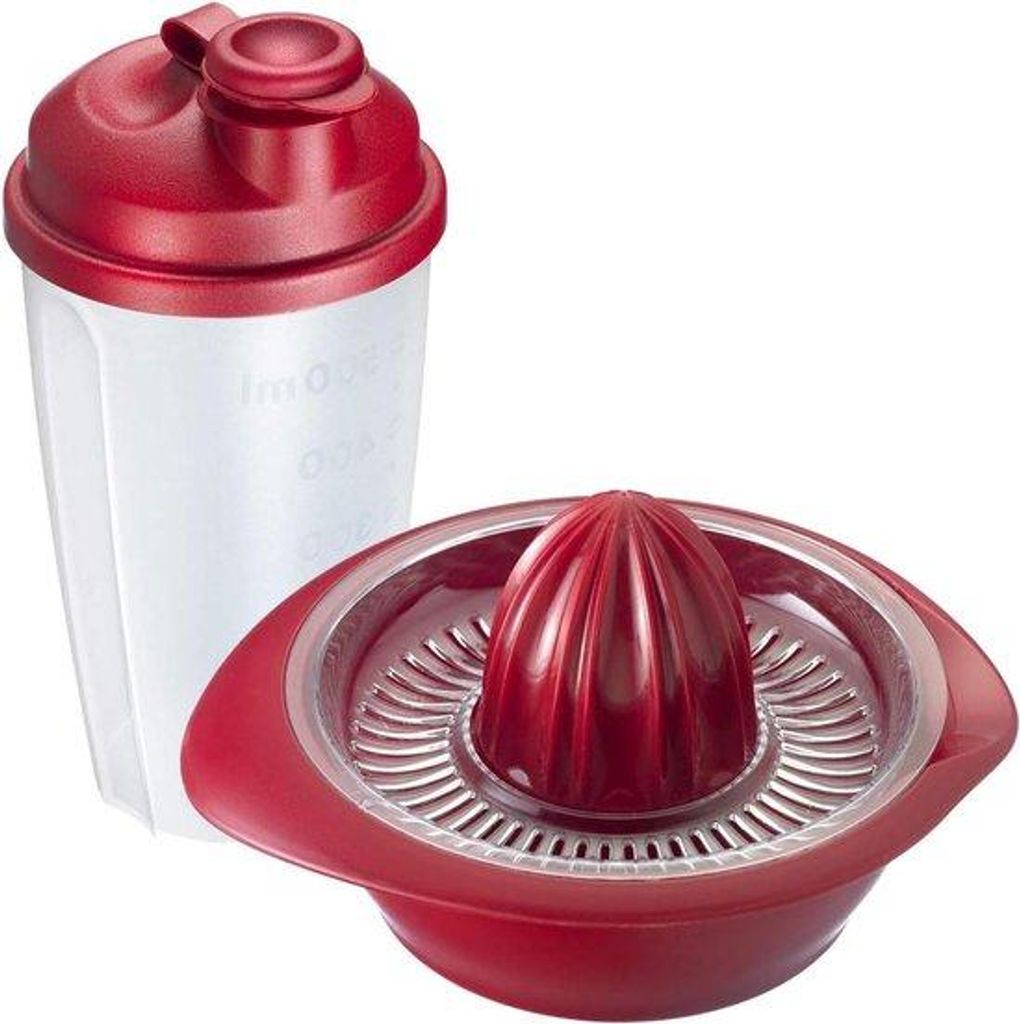 Fitness-Set mit Zitrus- und Apfelsaft-Pressen und Dressingshaker - 5-Liter-Fassungsvermögen - Mixery Limetta - rot/transparent