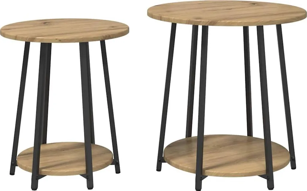 vidaXL Set di tavolini con ripiano 2 pezzi rovere artigianale e nero