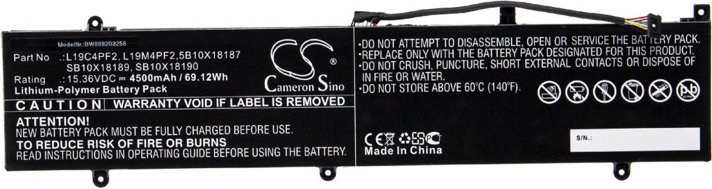 vhbw Akku Ersatz für Lenovo SB10X18190, SB10X18189, L19M4PF2, L19C4PF2, 5B10X18187 für Notebook (4500 mAh, 15,36 V, Li-Polymer)