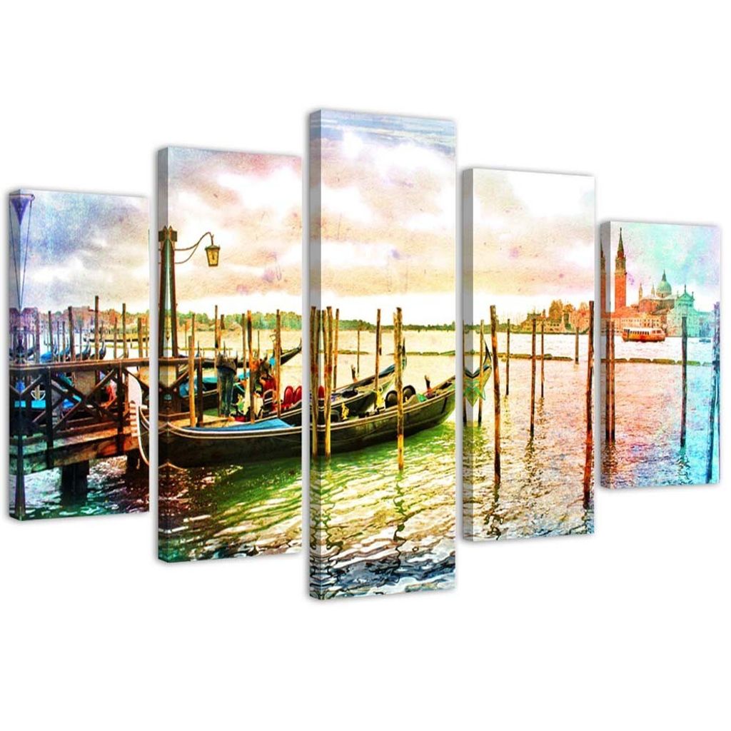5-teiliges leinwandbild spaziergang in venedig 100x70 cm Feeby farbe wandbild bereit zum aufhängen