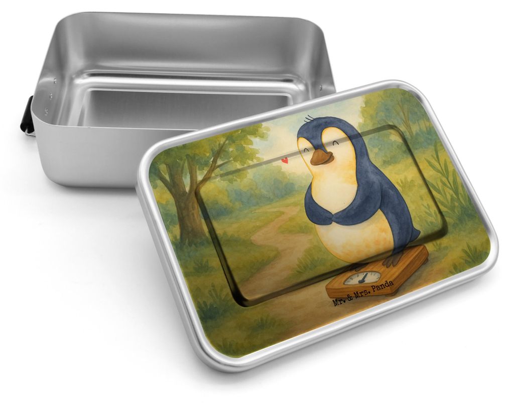Mr. & Mrs. Panda Snackbox Pinguin Diät Design - Weiß - Geschenk, Abnehmen, Lunchbox, aluminium brotdose, Essensbox, Vesperbox, Lunchdose, Gewicht...
