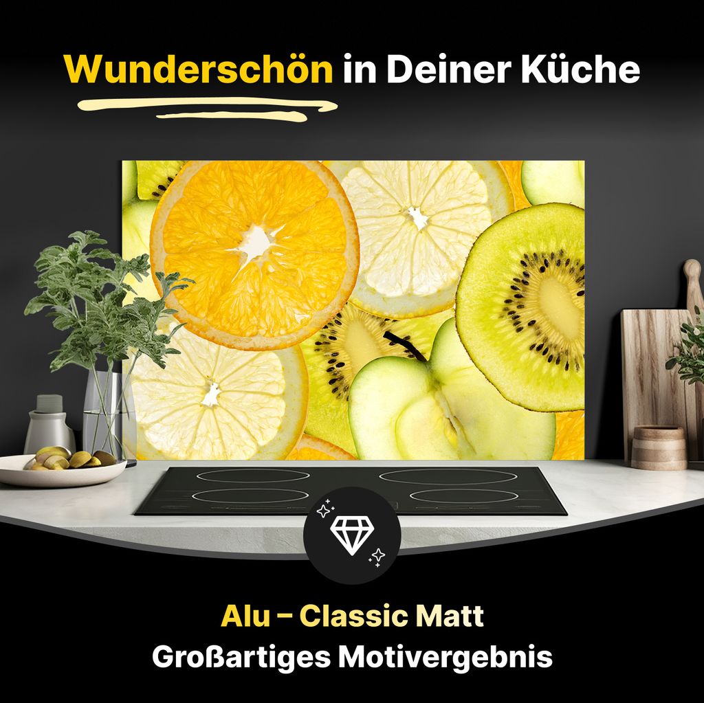 Spritzschutz Küchenrückwand aus Aluminiumverbund in Matt 100x50 cm - Fruchtscheiben