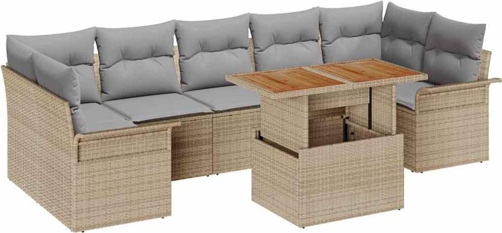 Garten-Sofa-Set mit Speicher 8 pcs Beige Poly Rattan