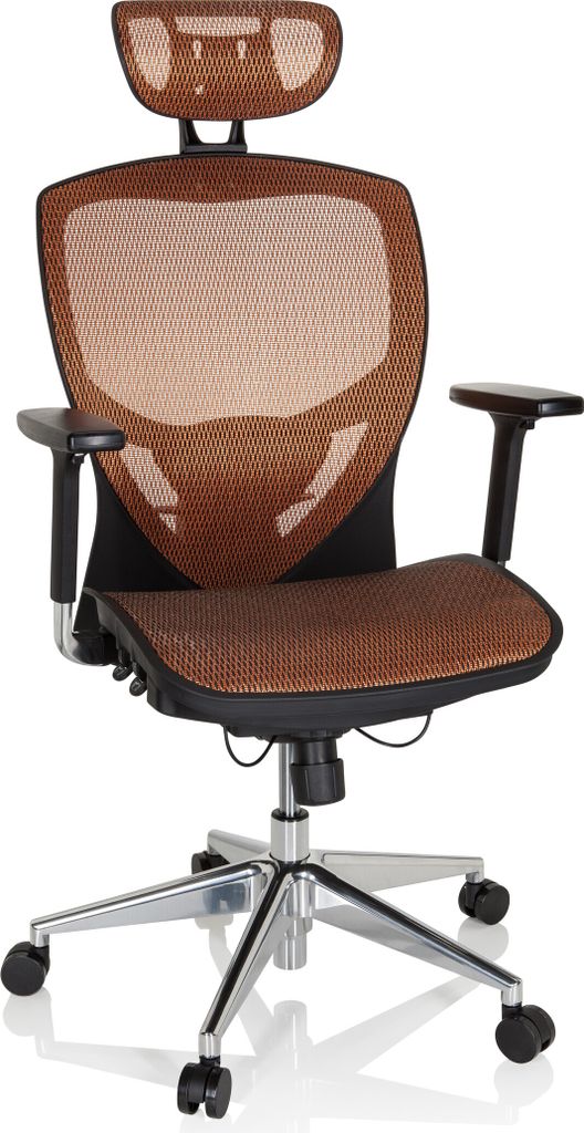 hjh OFFICE High End Bürostuhl VENUS ONE Ergonomischer Schreibtischstuhl mit Armlehnen Netzstoff Orange Drehstuhl für Büro, Zuhause