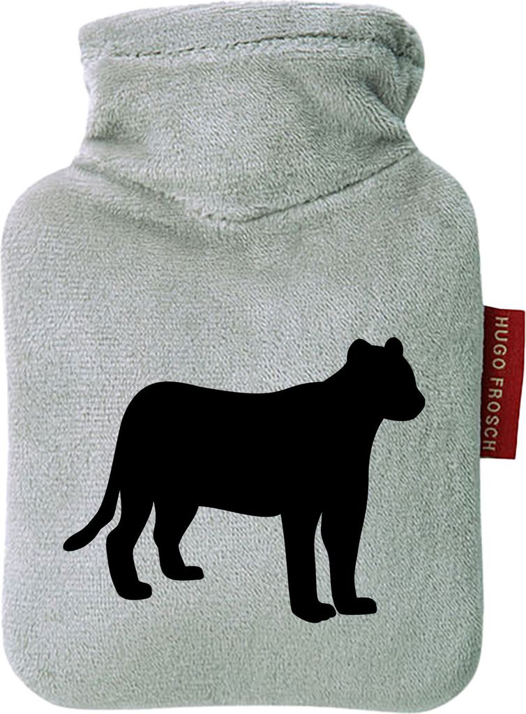 Huuraa Mini-Wärmflasche Panther Silhouette 0,2 Liter Grey Mini Veloursbezug Taschenwärmer Geschenkidee