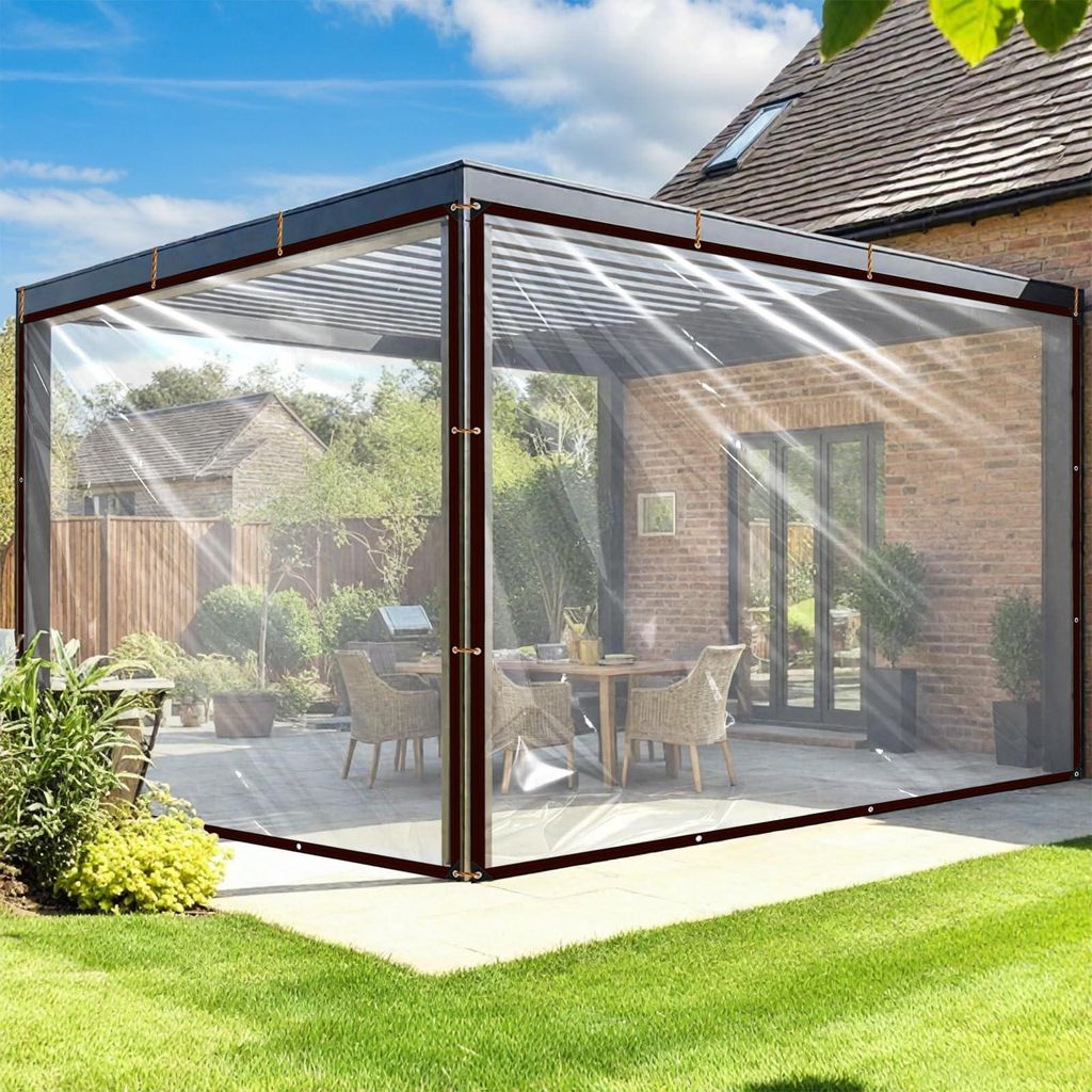 Transparente Abdeckplane mit Ösen, 2x5M, Wasserdicht PE Plane Regenschutz Windschutz für Garten Pavillon Terrassen Balkon