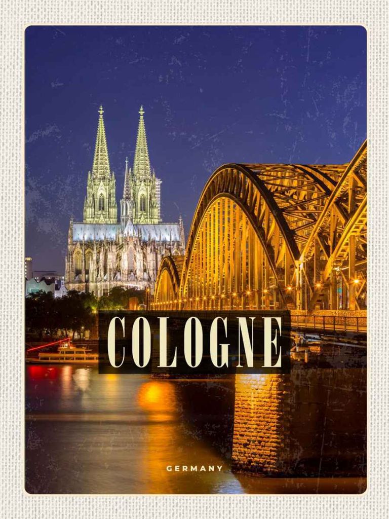 vianmo Holzschild 40x30 cm Köln Brücke Stadt Dom Abend Lichter Bildmotiv Reisemotiv Deutschland
