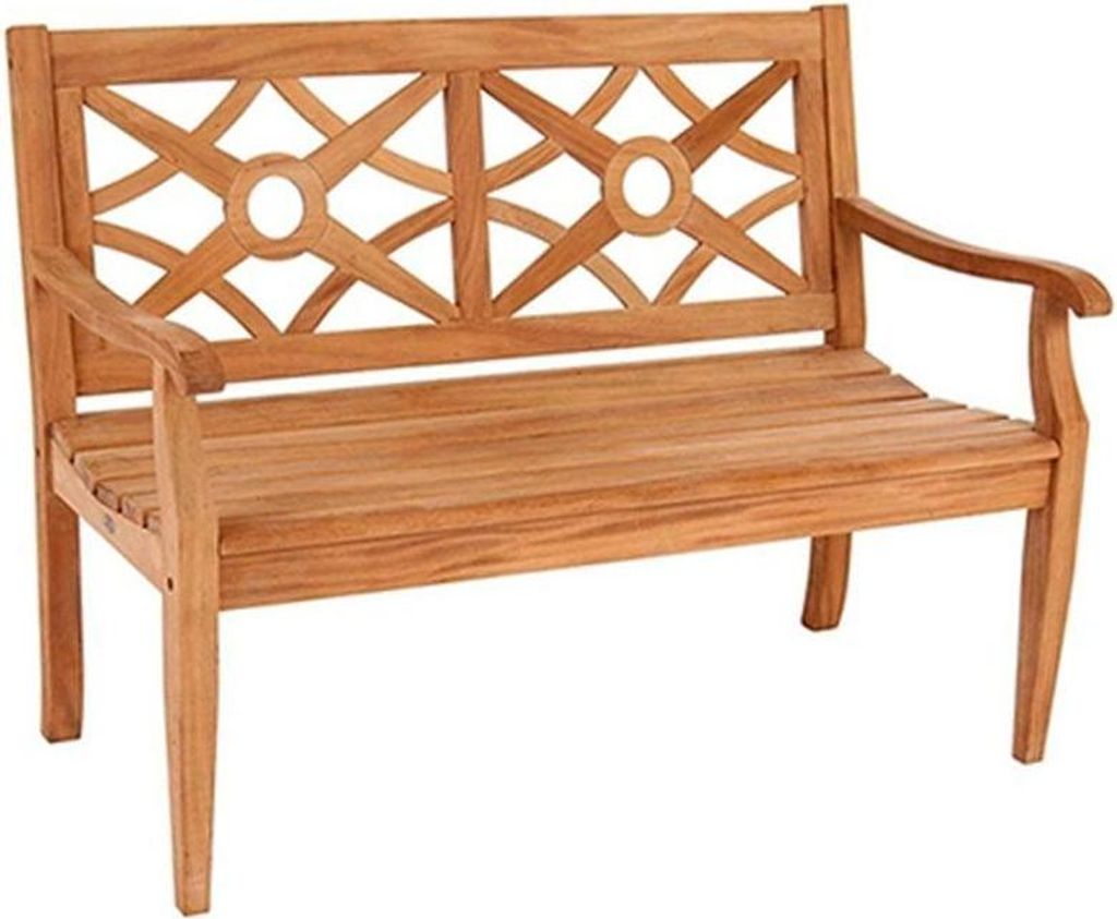 A wooden garden bench on a white background.