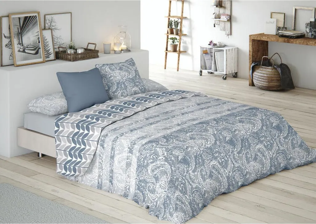 Parure de lit bleue Pierre Cardin Angelica 144 fils luxe et confort
