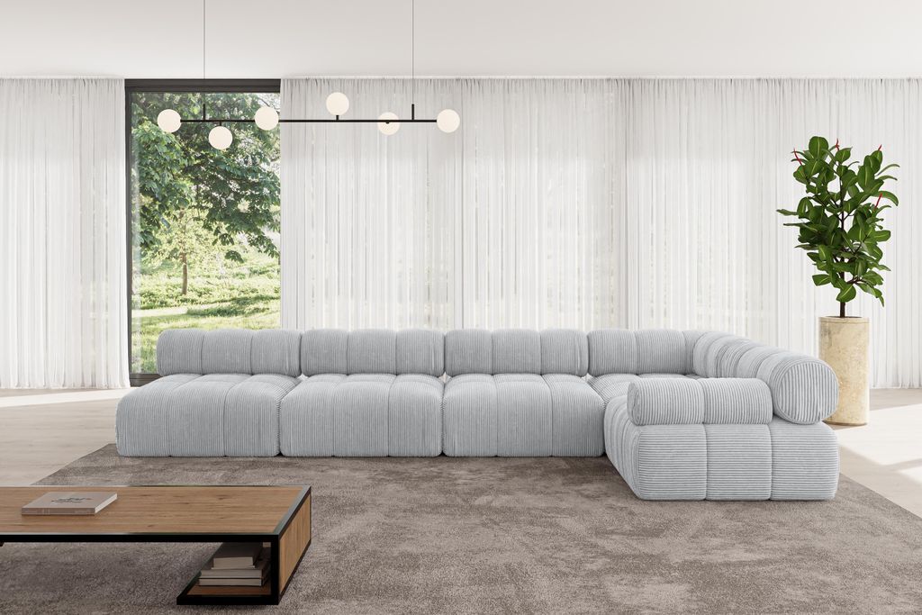 ALTDECOR Modulares Sofa Ecksofa in L-Form - Mende-L3 - 380x190x70 cm Grau Corner modular Sofa Eckcouch Couch Wohnlandschaft Cauchsofa Polstersofa