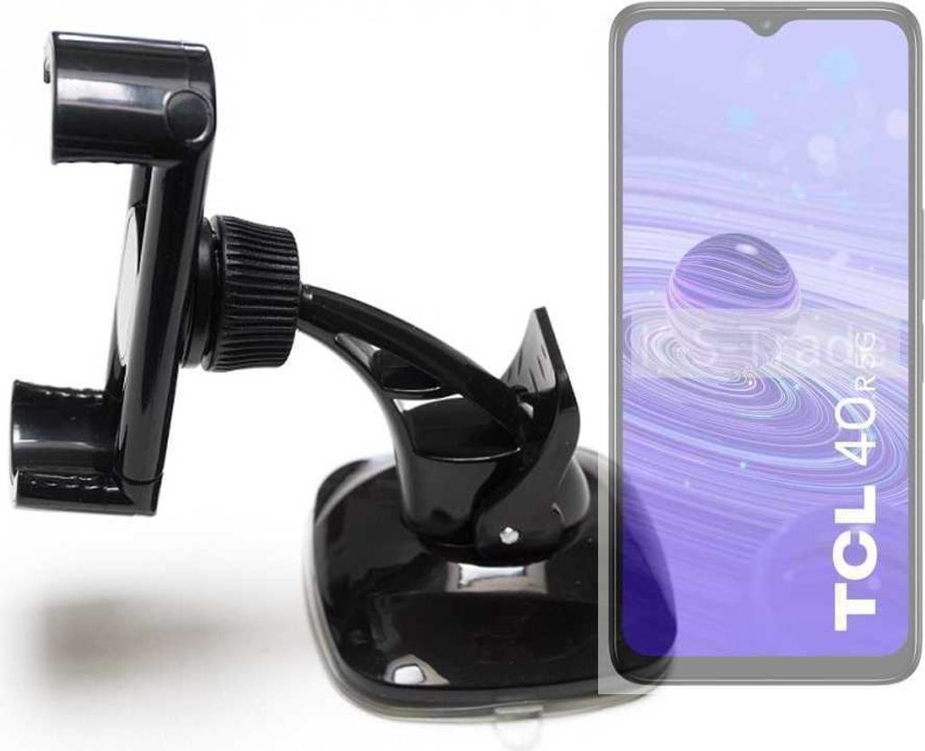 K-S-Trade kompakte Handy-Halterung Windschutzscheibe kompatibel mit TCL 40 R 5G Armaturenbrett schwarz Autohalterung KFZ Halter Scheiben-Halterung