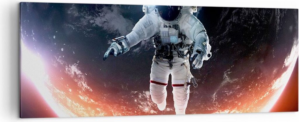 Bild auf Leinwand - Leinwandbild - Kosmonaut Weltraum - 140x50cm - Wand Bild - Wanddeko - Leinwanddruck - Bilder - Kunstdruck - Wanddekoration - Le...