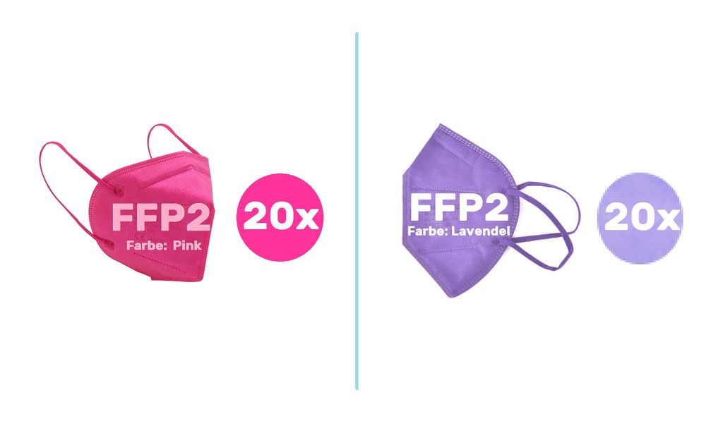 FFP2 Atemschutz Masken 20x Pink + 20 Violett Lavendel Hell Produktbild 