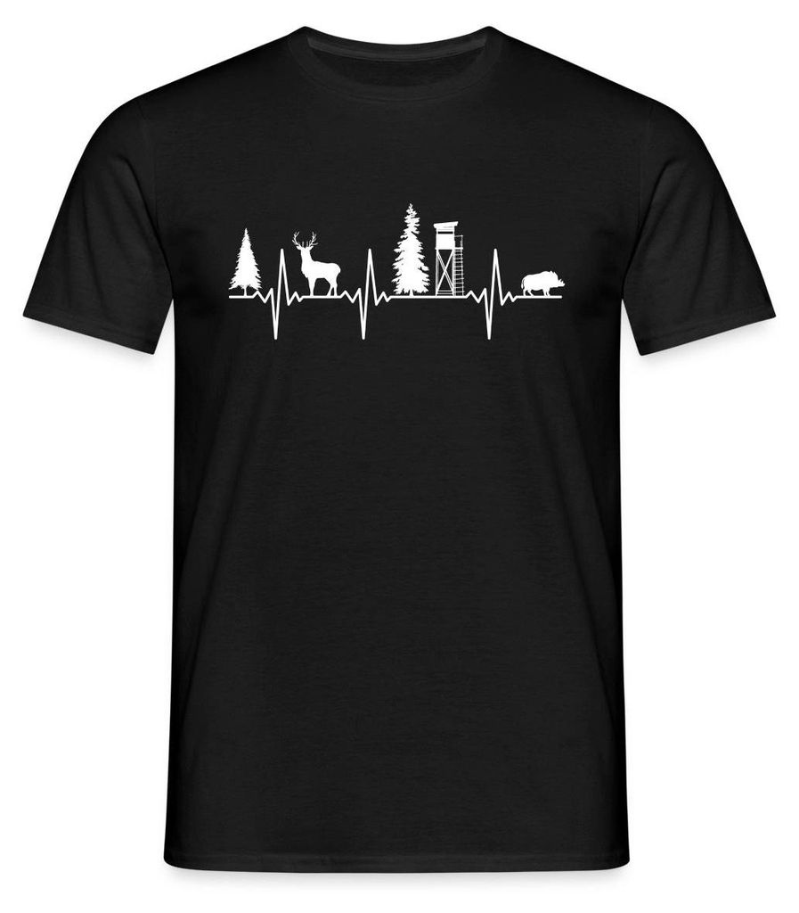 Spreadshirt Jäger EKG Herzschlag Wald Natur Männer T-Shirt, S, Schwarz
