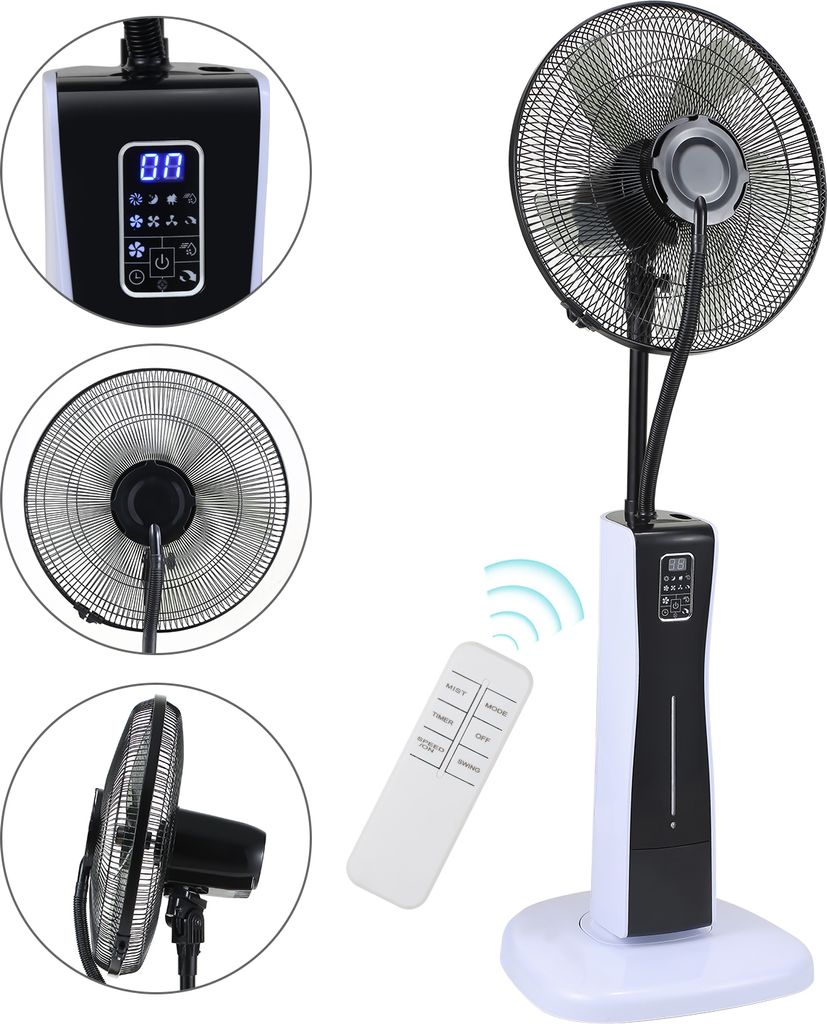 Aopunly Standventilator mit Sprühfunktion für angenehmes Raumklima 75W Ventilator mit 4 mit Fernbedienung & Timer-Funktion