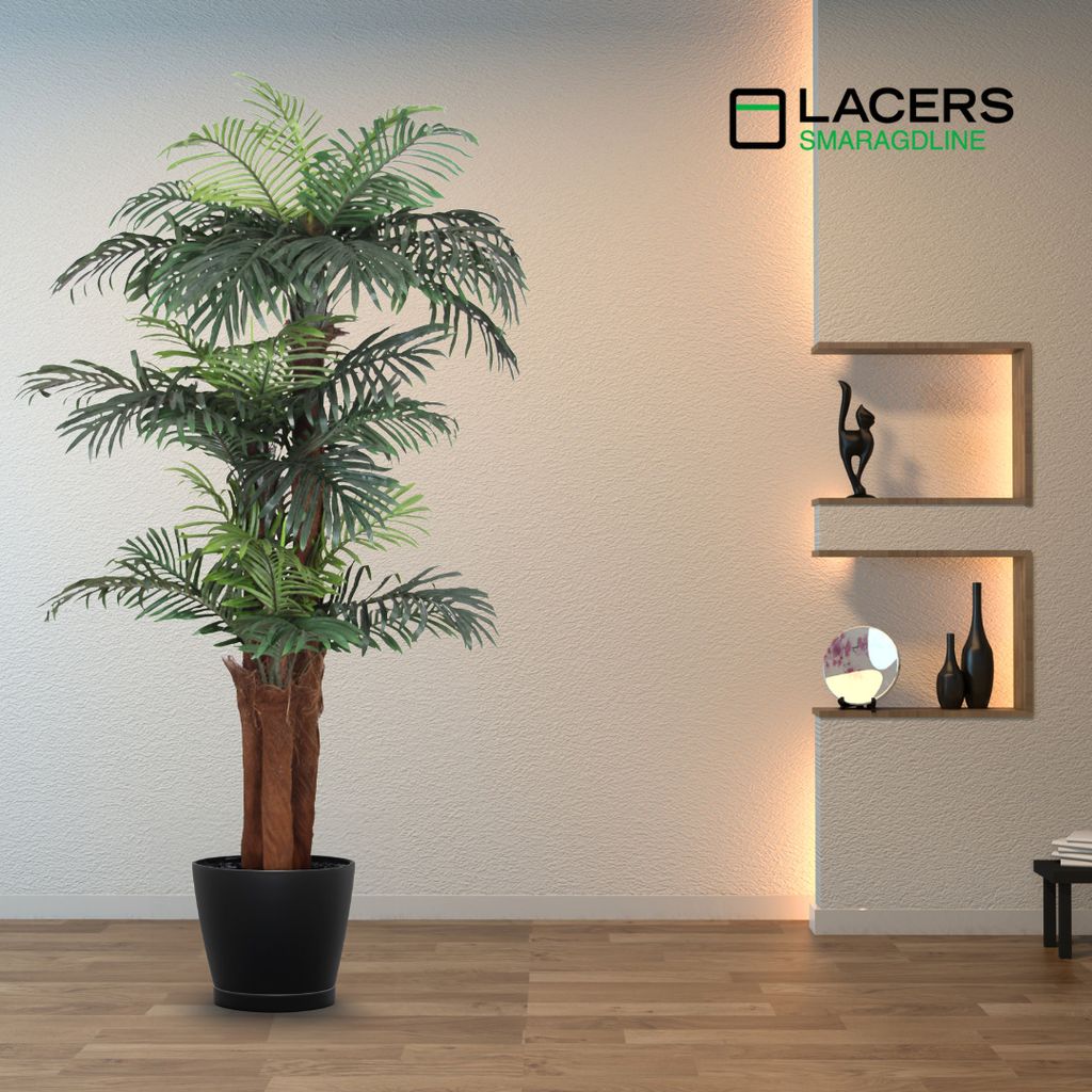 Lacers SMARAGDLINE künstliche Phoenix Palme mit 3 Stämme im Topf 180cm-Dekoration/realistische Optik, Fächerpalme für Wohnzimmer, Balkon und B...