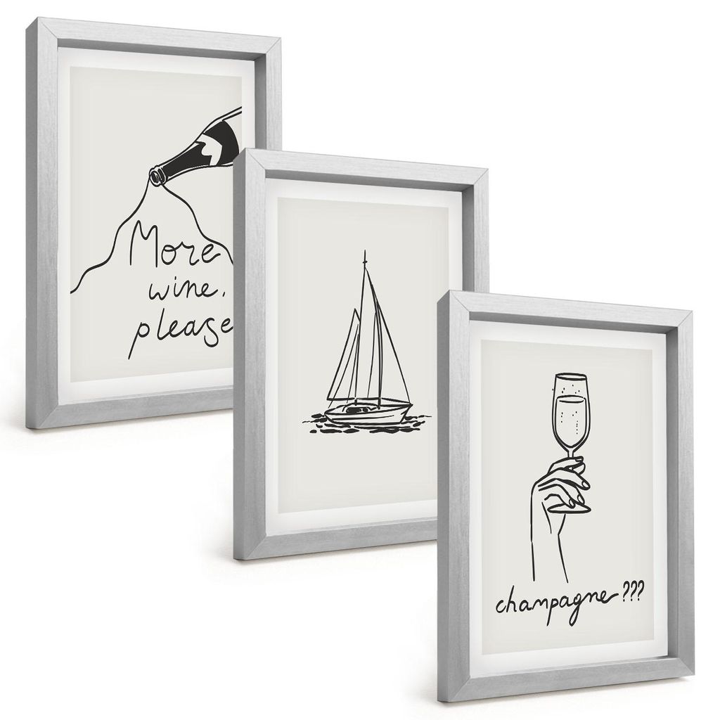 Bilder Set 3-teilig im silbergerahmten Rahmen – Wandbilder 3 Stück – gerahmte Poster für Wohnzimmer, Schlafzimmer und Flur – 20x30 cm – W...