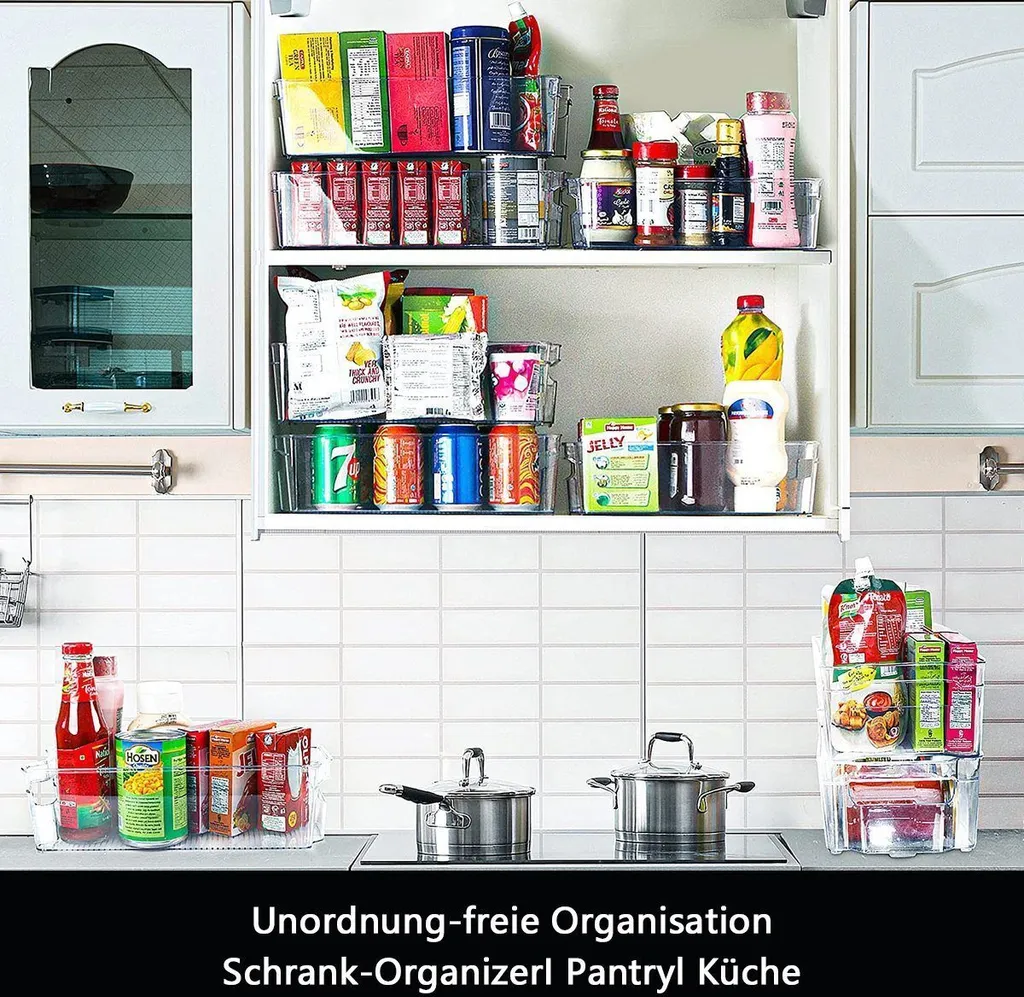 Contenori per Organizer per frigorifero 6 pezzi organizzatori impilabili in plastica trasparente maniglie frigorifero dispensa armadio da cucina contenore per alimenti