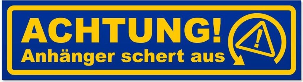 Kiwistar - Autoaufkleber - Blau - 45 x 12 cm - Achtung Anhänger schert aus - Hinweis Aufkleber Sticker für Auto, Kfz, Fahrrad, PKW, LKW